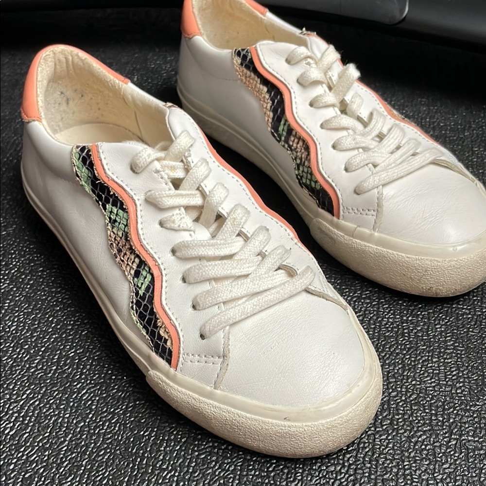 Madewell Sidewalk Sneakers with snakeskin embossed leather